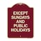 Signmission Except Sundays and Holidays Supplementary Heavy-Gauge Aluminum Sign, 18" L, 24" H, BU-1824-24059 A-DES-BU-1824-24059 - alternate 1
